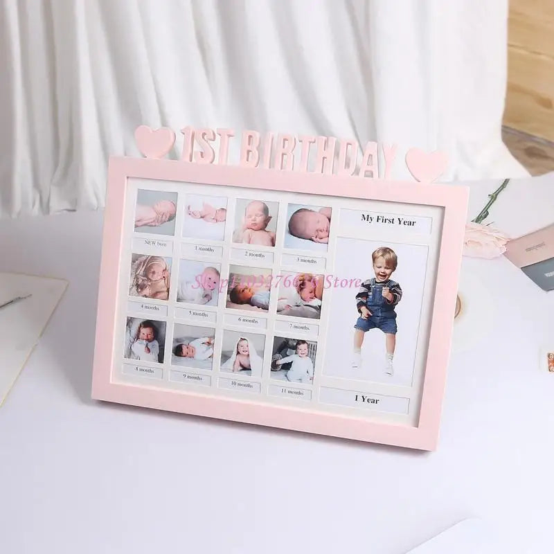 cadre photo bébé first year rose clair moderne minimaliste photos texte 1st birthday affichage