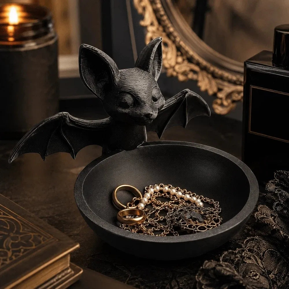support bijoux noir chauve souris sculpté moderne rangement articulé ornement décoration Halloween