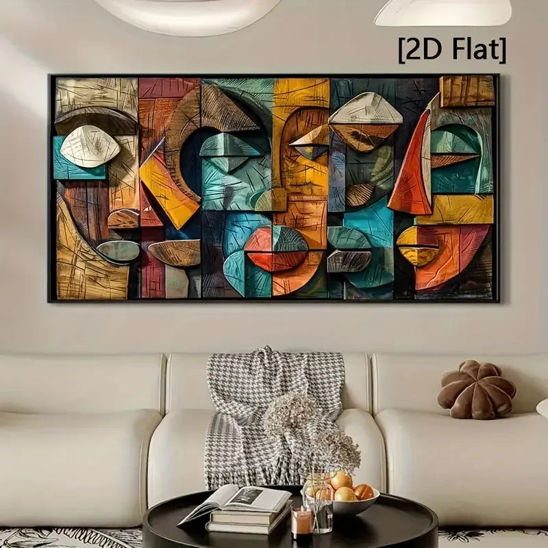toile d'art abstraite géométrique moderne multicolore sans cadre jaune orange rouge bleu vert marron