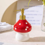 distributeur savon liquide pompe rouge blanc moderne points blancs texture striée bathroom rechargeable