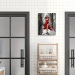 toile peinte moderne abstraite rouge gris blanc cadre bois chambre decoration murale impression haute