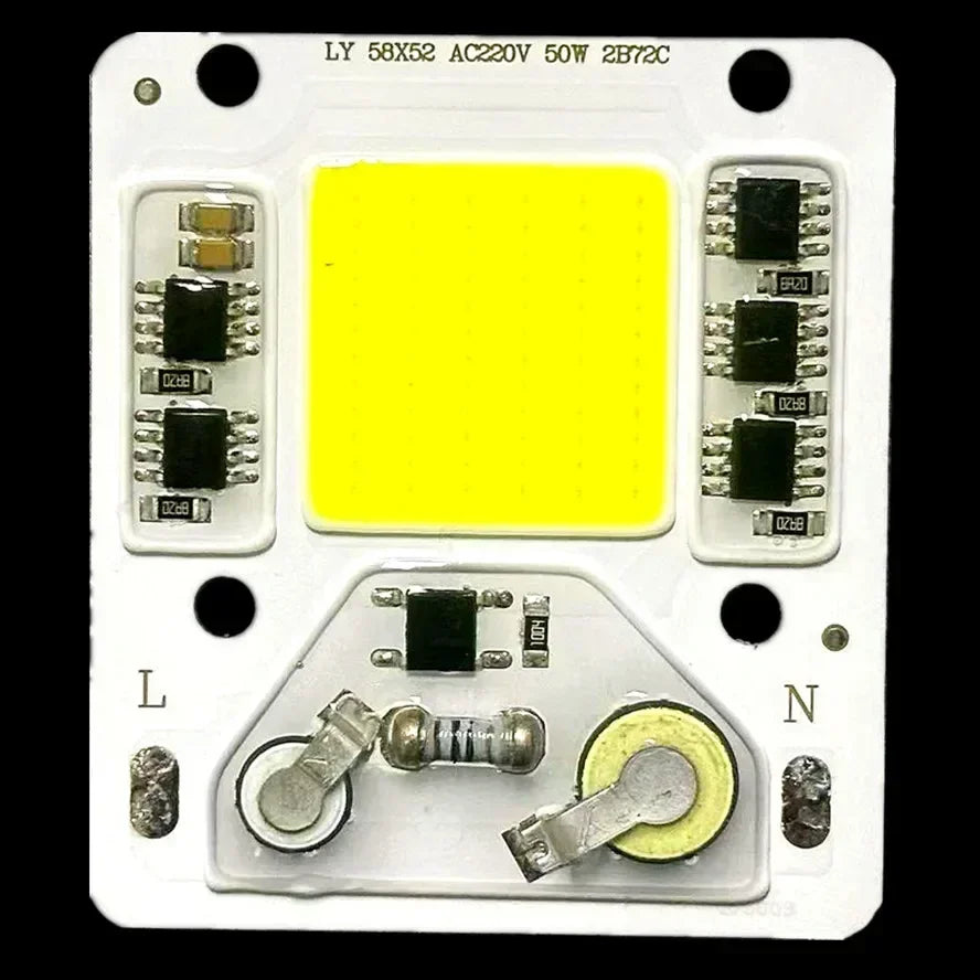ampoule led cob 50w ac 220v blanc jaune rouge extérieure spotlight technologie circuits imprimés