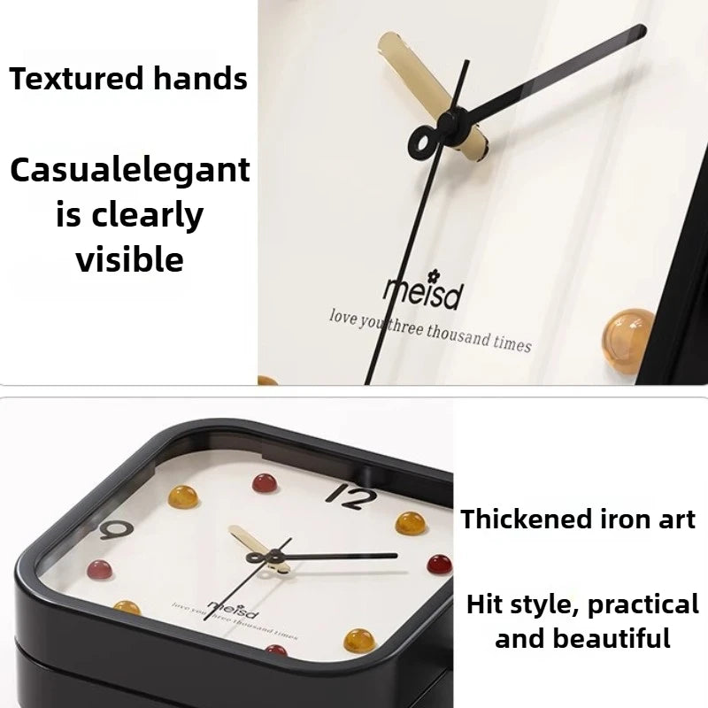 horloge murale double face moderne aiguille quartz noir blanc doré aiguilles poteau métallique