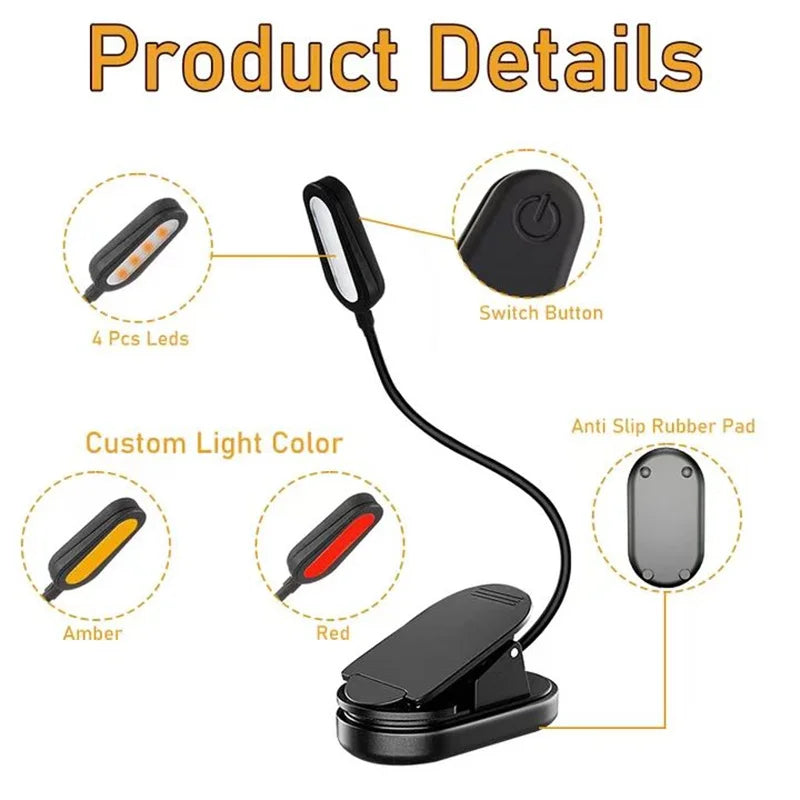 veilleuse lampe lecture nocturne rechargeable led bloque lumière bleue clip usb type noir moderne