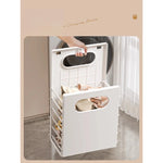 panier rangement pliable blanc moderne vêtements linge salle bain fixations crochets minimaliste