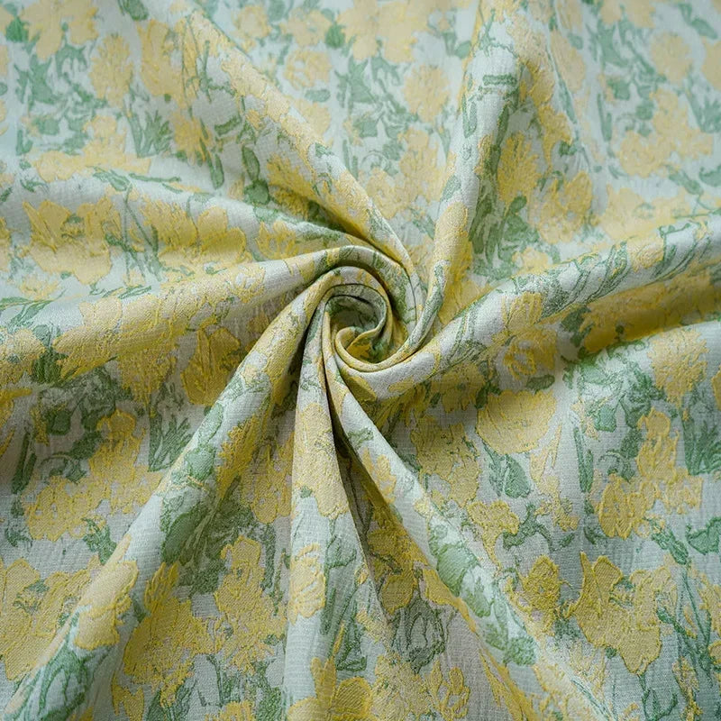 tissu polyester jaune vert blanc fleurs simple texture douce classique résistant printemps automne coudre