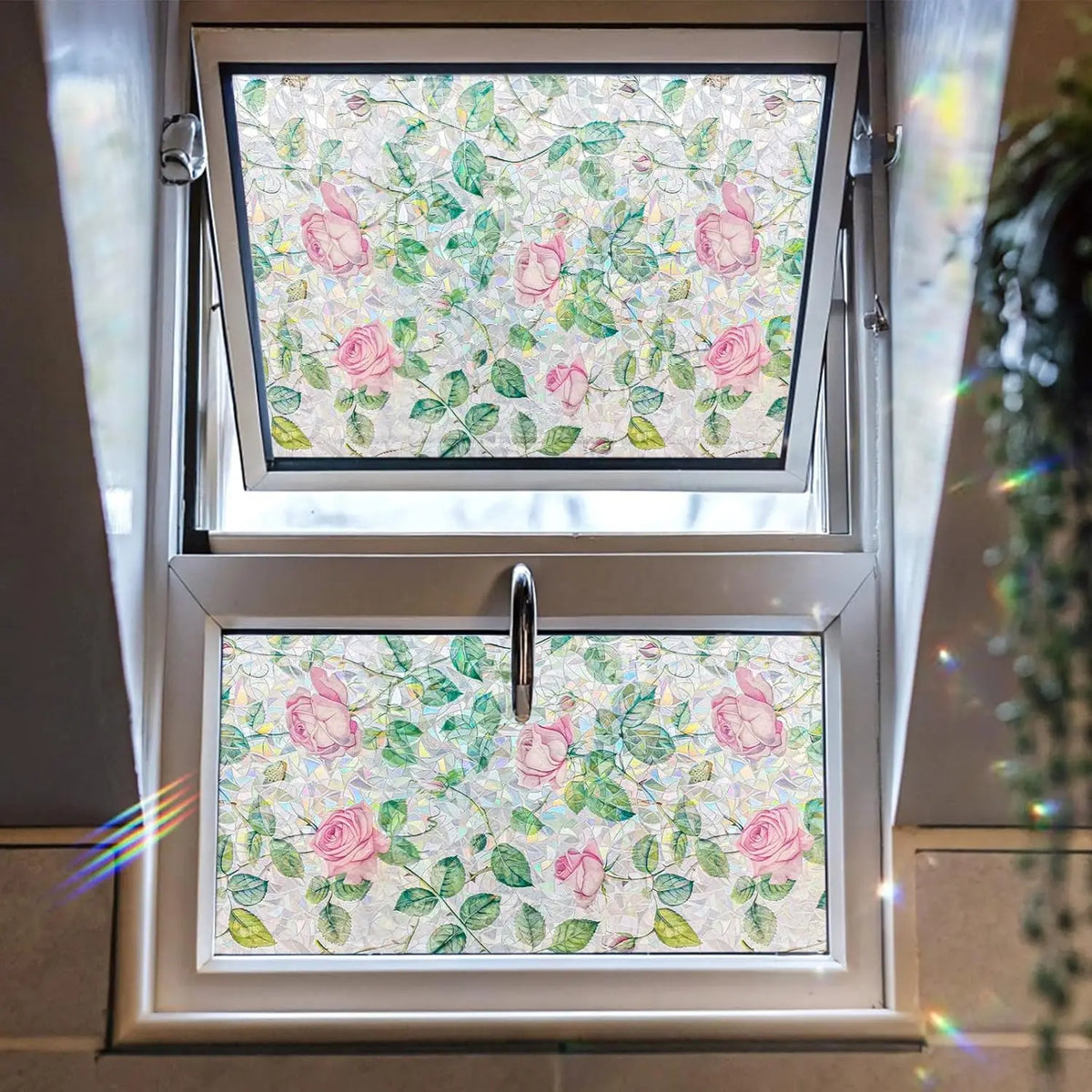 film fenêtre adhésif rose floral protection uv isolante thermique vintage 120x200cm