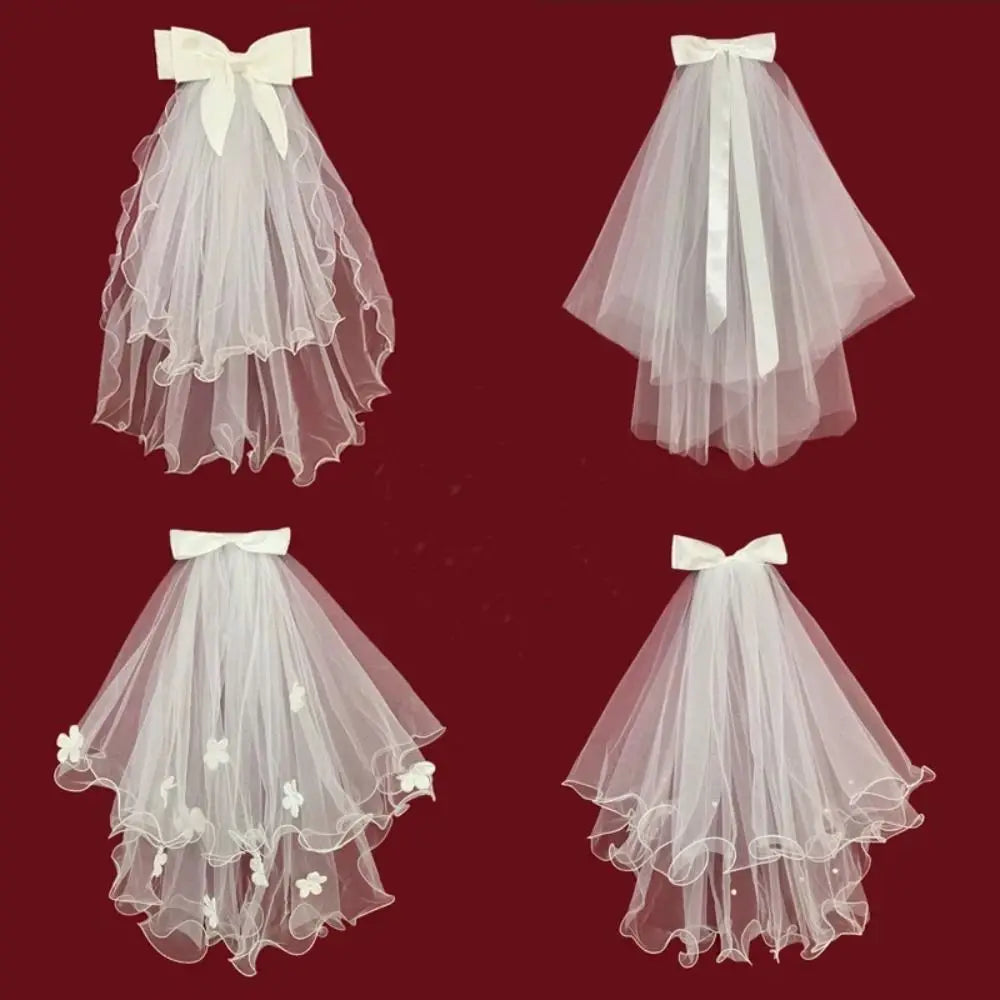 voile mariée blanc translucide clips métalliques classique élégant tulle polyester simple court