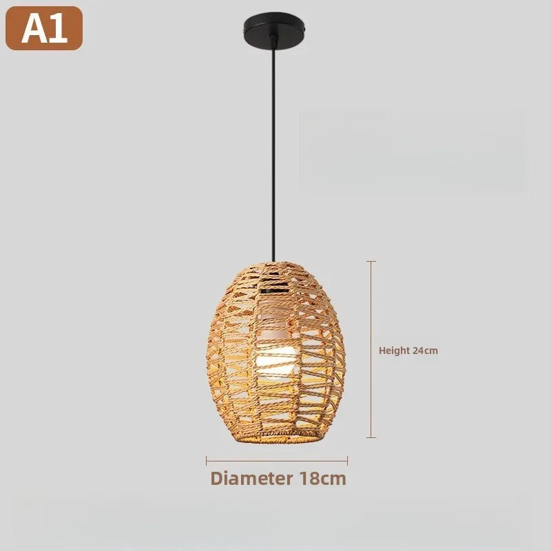 lampe suspendue moderne rustique tissage rotin naturel beige e27 led semi encastrée