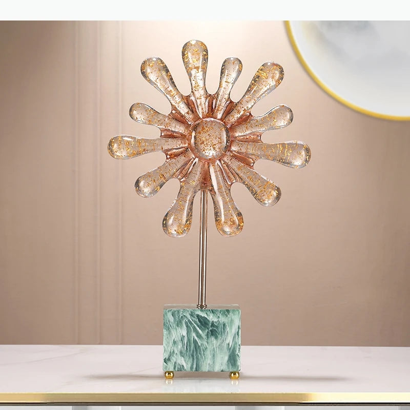 sculpture décorative moderne fleurs transparentes dorées occasionnelles anniversaire noël mariage