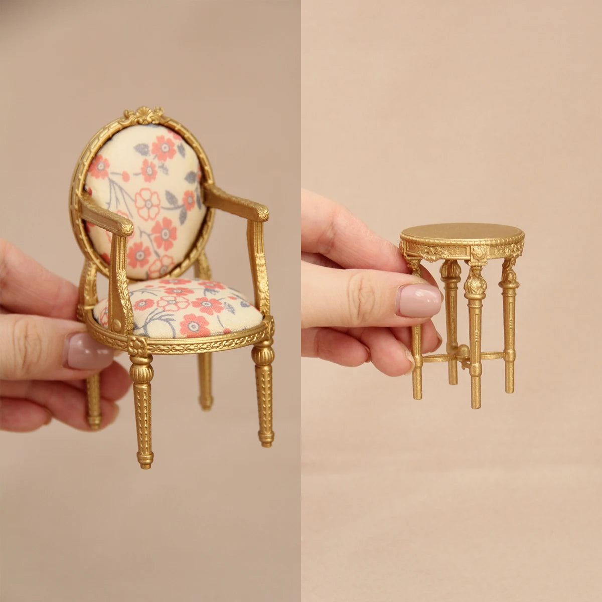 meubles miniatures résine chaises table or blanc floral rococo louis xv vintage figurinesDecorationMiniMaison
