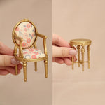 meubles miniatures résine chaises table or blanc floral rococo louis xv vintage figurinesDecorationMiniMaison