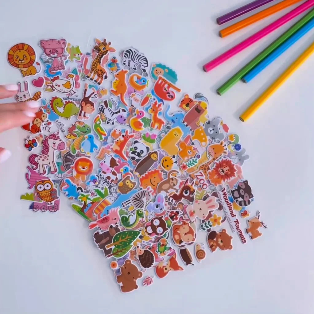 sticker animal dessin animé multicolore adhésif scrapbooking enfant léopard girafe zèbre dinosaure mignon