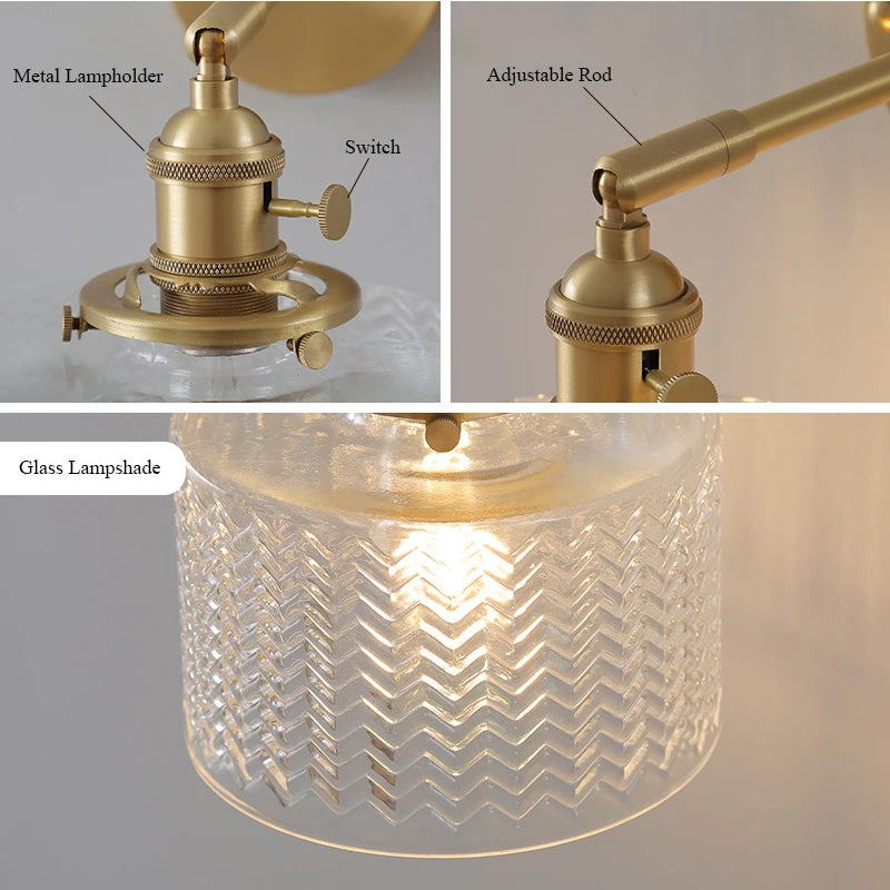 lampe murale or transparent moderne interrupteur rayures horizontales verre chambre cuisine étude
