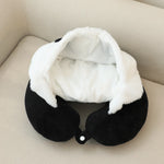 coussin voyage forme panda blanc noir peluche doux créatif mignon bouton pression portable sieste