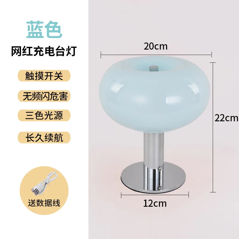 lampe table moderne rechargeable led orange rose bleu brillante base métallique sans fil