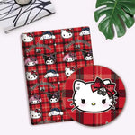 tissu coton sanrio hello kitty nœuds carreaux rouge noir protège carnet enfant résistance abrasion