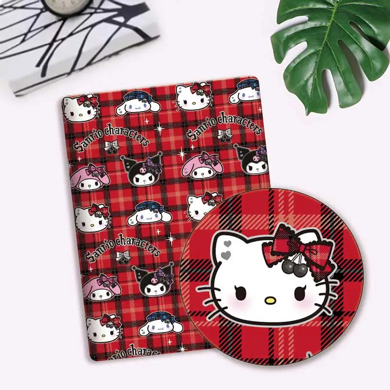 tissu coton sanrio hello kitty nœuds carreaux rouge noir protège carnet enfant résistance abrasion
