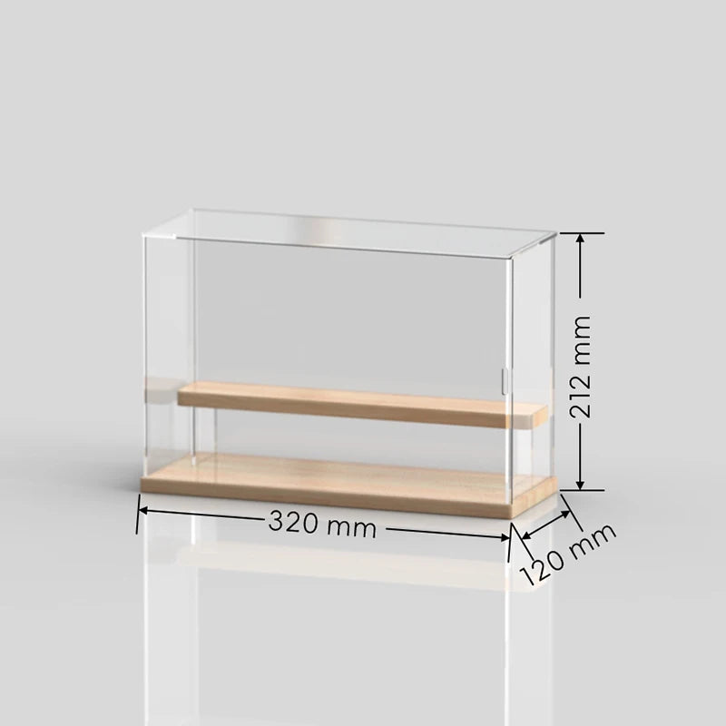 étagère figurines transparente moderne bois clair réutilisable pliable organisateur collection carrée respectueuse environnement minimaliste
