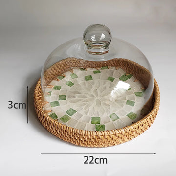 plateau rond corde tressée couvercle verre mosaïque décoratif boho chic rangement cuisine salle manger