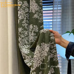 rideau occultant vert foncé motif fleurs blanches classique salon chambre maison tissu épais