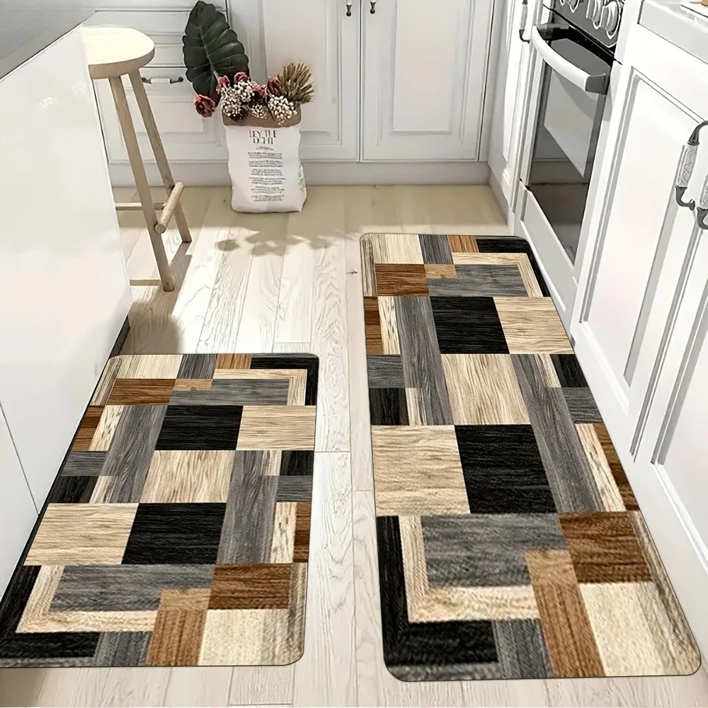 tapis moderne patchwork bois noir gris beige antidérapant salon chambreextérieur