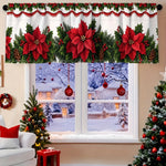 rideau fenêtre noël blanc rouge vert poinsettia houx opacité 140x45cm decoration façade cuisine