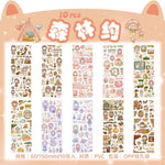 sticker kawaii adhésif dessins animés chats floraux textes scrapbooking transparent rose vert bleu blanc