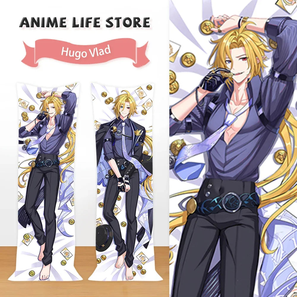 coussin anime hugo vlad noir cheveux blonds zip poche 40x120cm 50x150cm sofa lit decoration