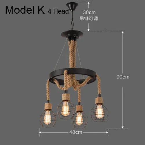 suspension lumineuse industrielle vintage corde naturelle métal noir ampoules opacité