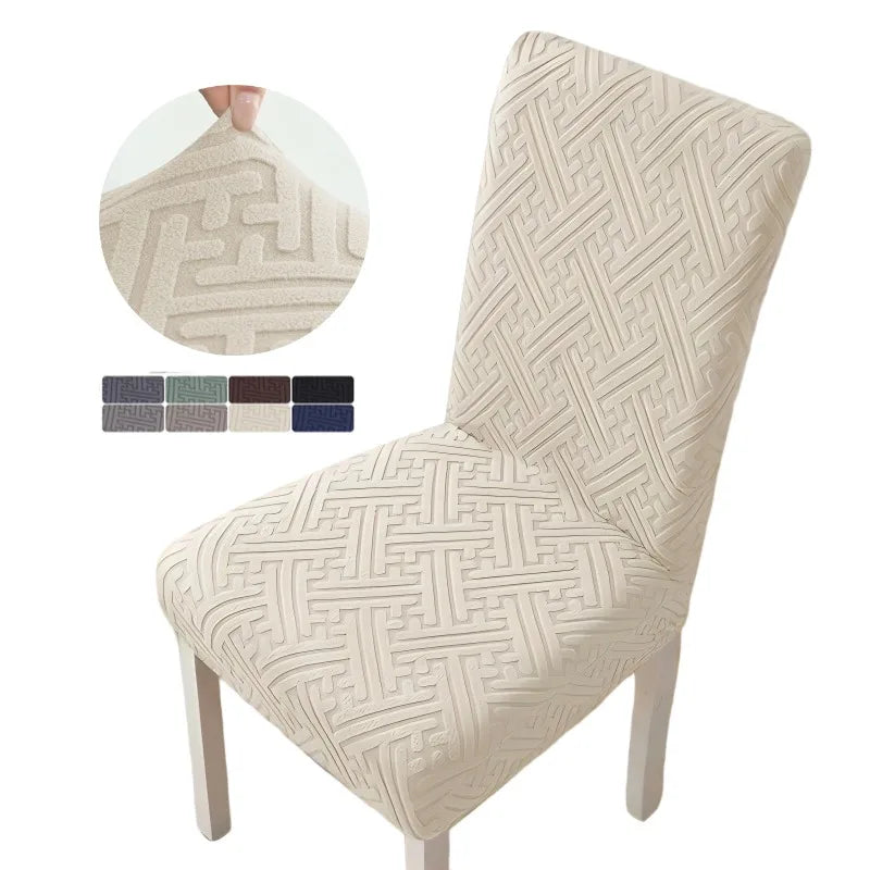 housse chaise moderne motif géométrique beige clair spandex polyester adhésif universal chair
