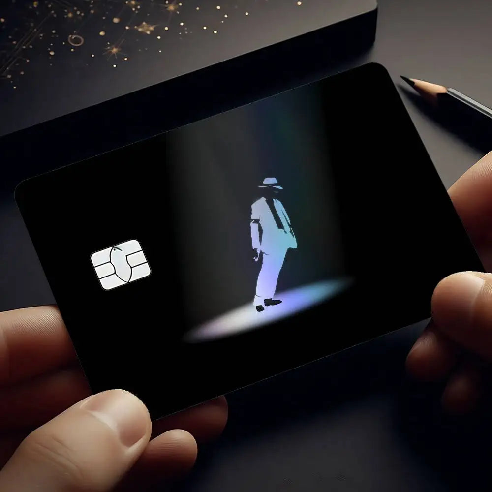 carte crédit personnalisée adhésif noir blanc michael jackson poses fond noir moderne minimaliste
