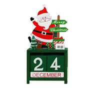 calendrier l'avent noel bois decoratif personnages noel enneigement marron rouge vert miniature festive décembre