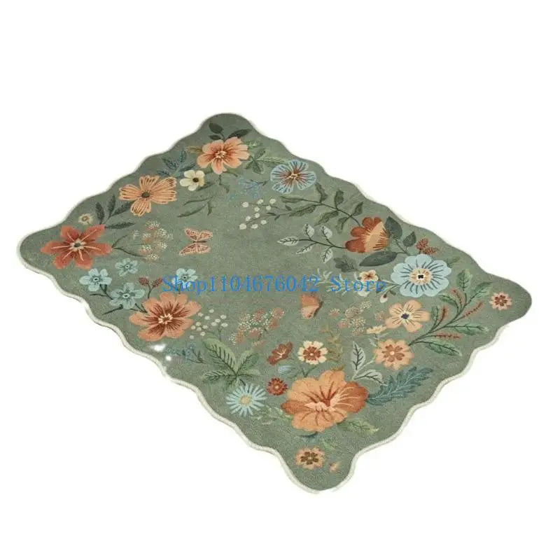 tapis decoratifs motifs floraux impermeables moderne lavables machine beige vert olive noir orange bleuclair