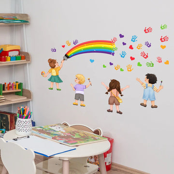 sticker mural arc ciel dessin animé multicolore enfants peinture chambre opacité