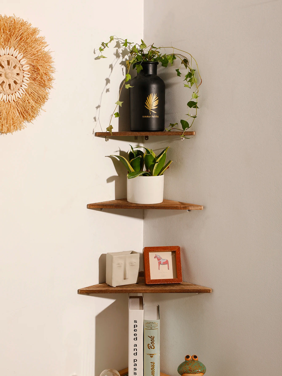 étagère murale moderne bois naturel blanc salon vis fixations multifonctionnelle respectueuse environnement