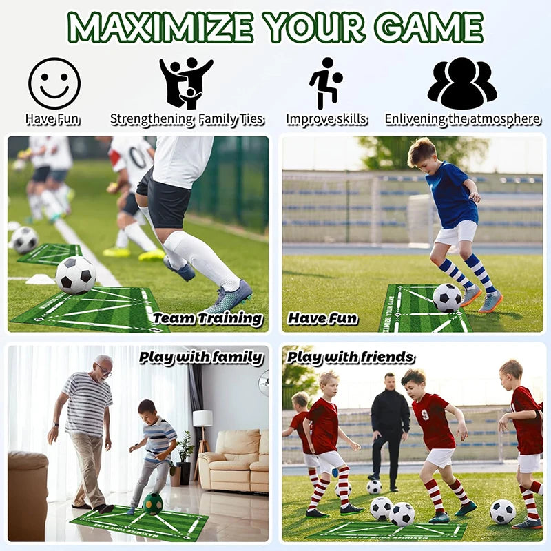 tapis entraînement football antidérapant pliable gazon synthétique motifs graphiques vert blanc jaune ludique sportif