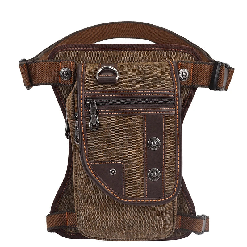 sac banane toile coton vintage marron clair robuste poche zippée avant arrière