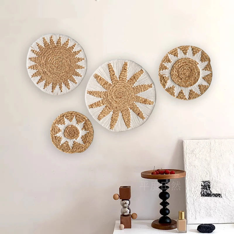 décorations murales bohèmes tressées soleil rond opacité totale rustique 35cm 30cm 25cm