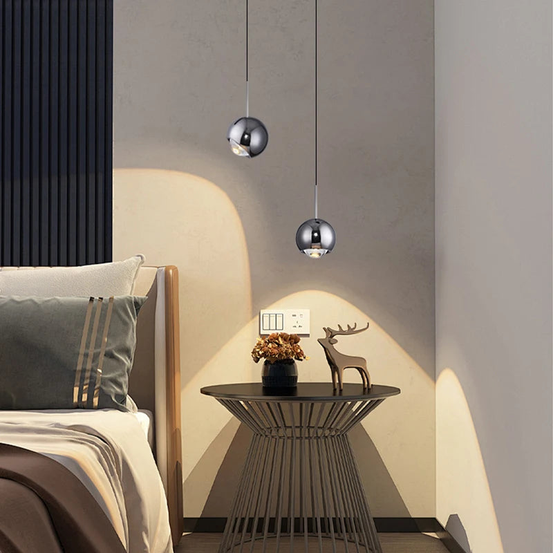 Suspension lumineuse moderne sphérique brillante noir argent or salon chambre