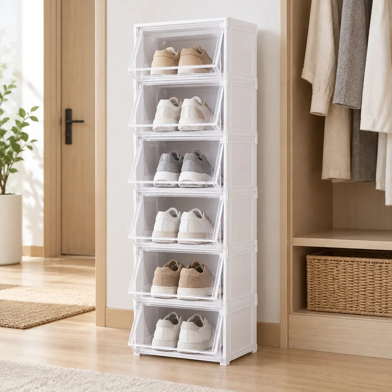 étagère chaussures pliable trois niveaux transparente blanche organisateur rangement moderne placard chambre