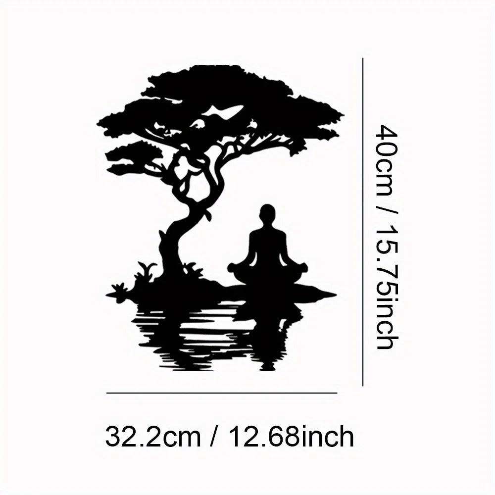 décoration murale autocollant silhouette méditation arbre noir minimalisteintérieur maison patio balcon