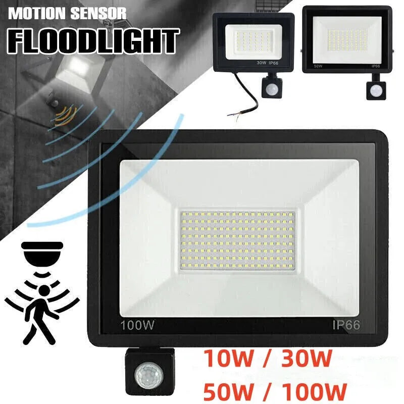 projecteur led moderne éclairage extérieur noir ip66 détecteur mouvement fixation murale flux lumineux économie