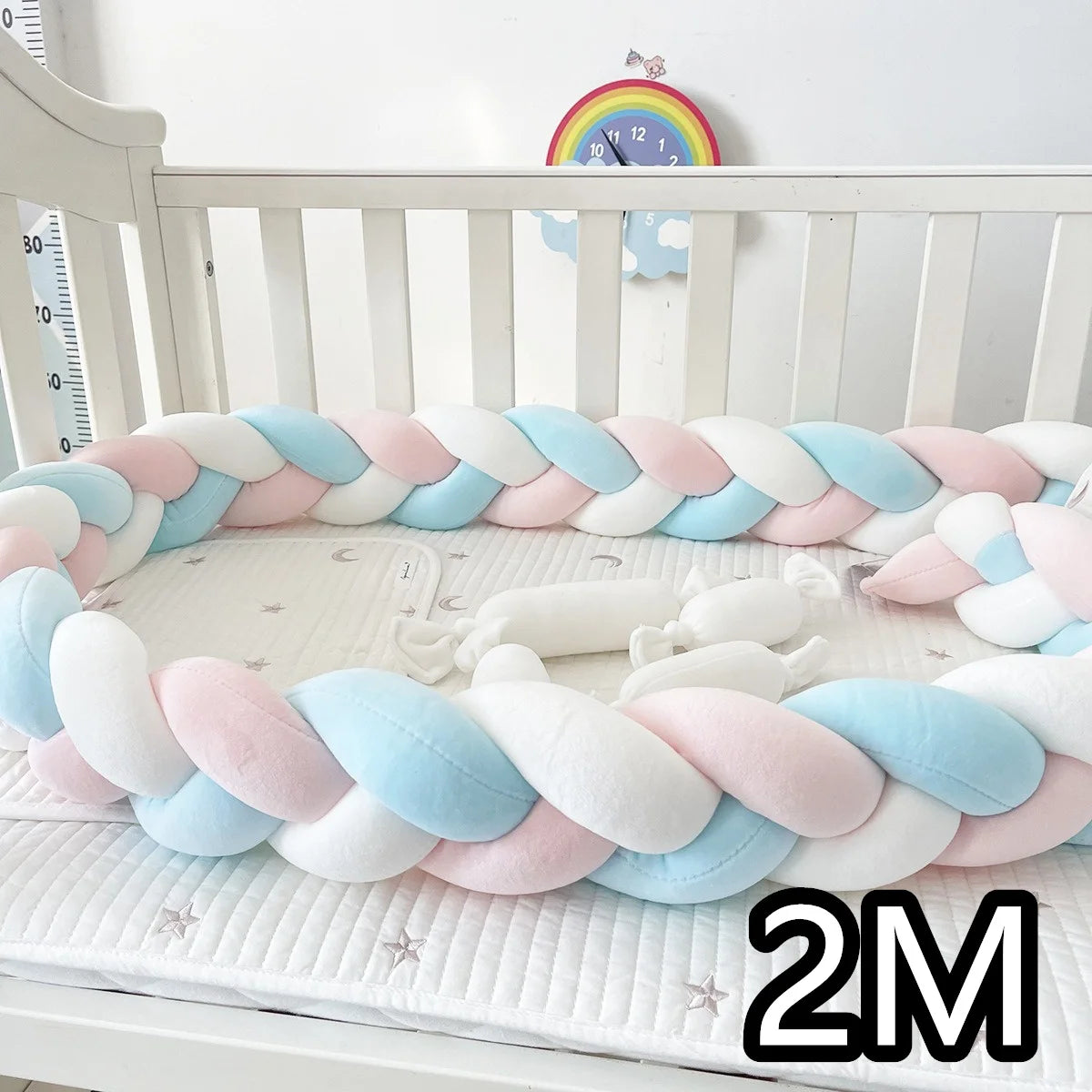 coussin lit tressé berceau bébé protection lit enfant doux blanc rose gris