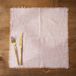 serviette coton beige rose blanc tissage fin bordures frangées rustique naturel