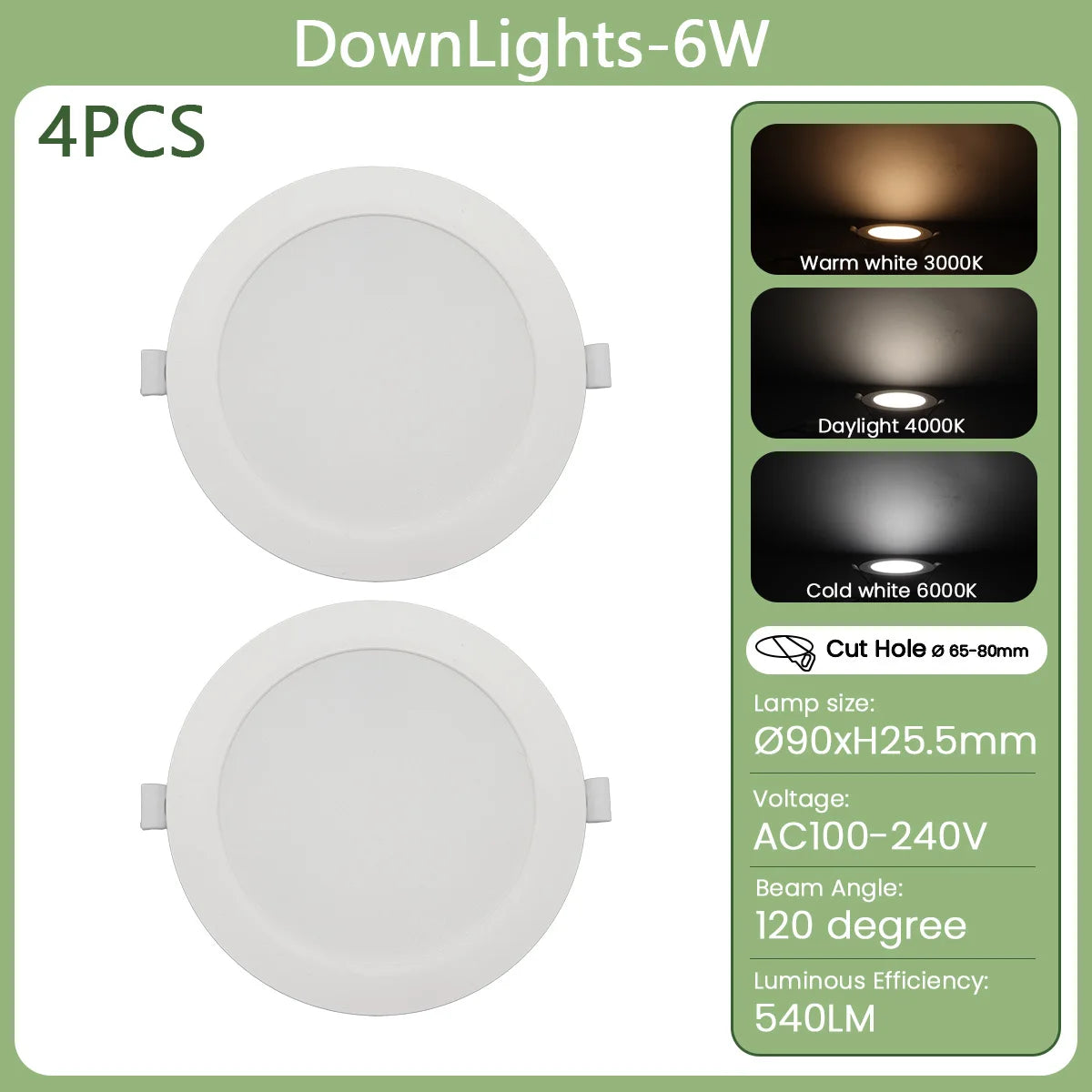 lampe encastrable led blanc moderne clips 3000k 4000k 6000k 10w 24w opacité