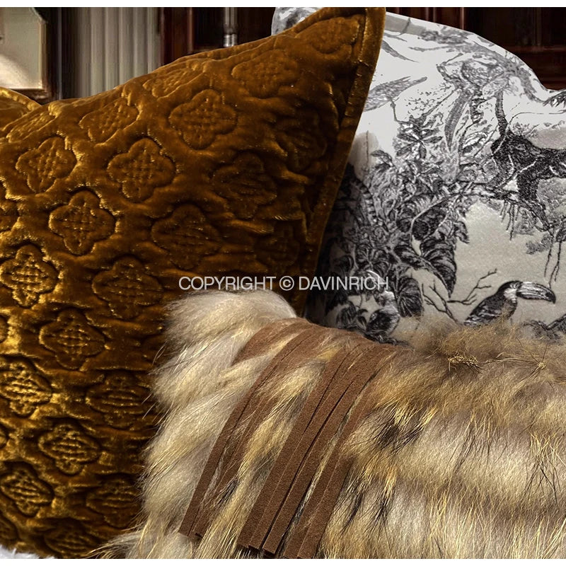 taies d'oreiller jacquard patchwork moderne rayées marron doré élégantes respectueuses environnement adhésives maison