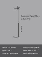 lampe suspension moderne noir lisse opaque 4000K 3000K 6000K chambre salon