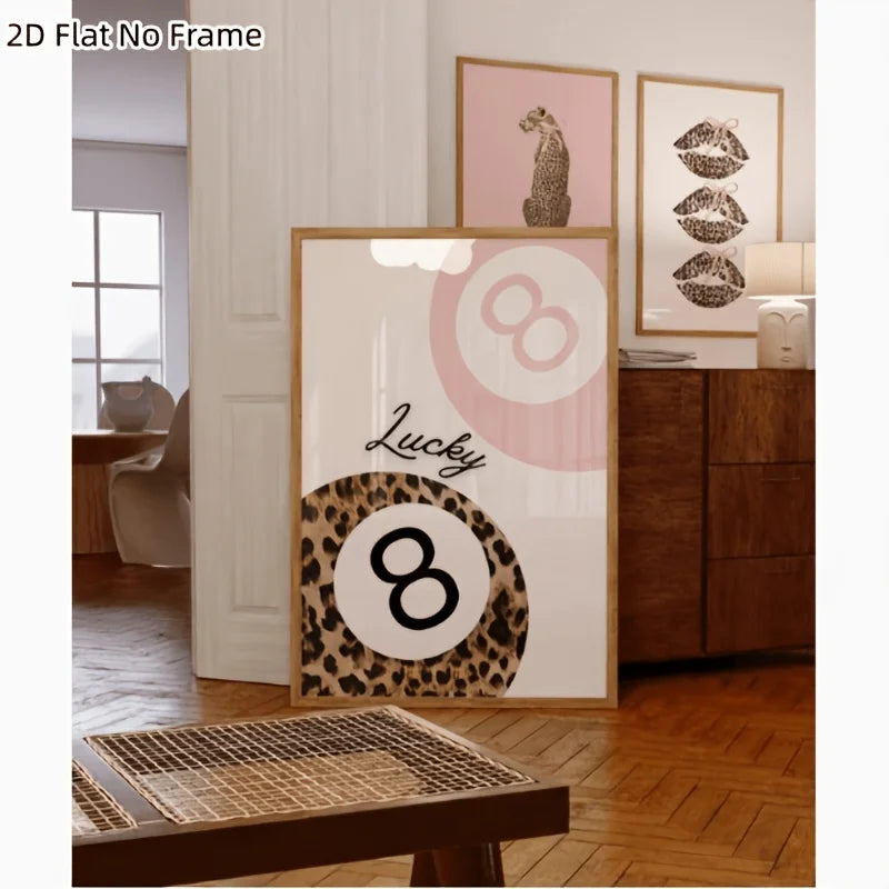 affiches murales moderne léopard rose chiffre lucky cadres bois salon chambre