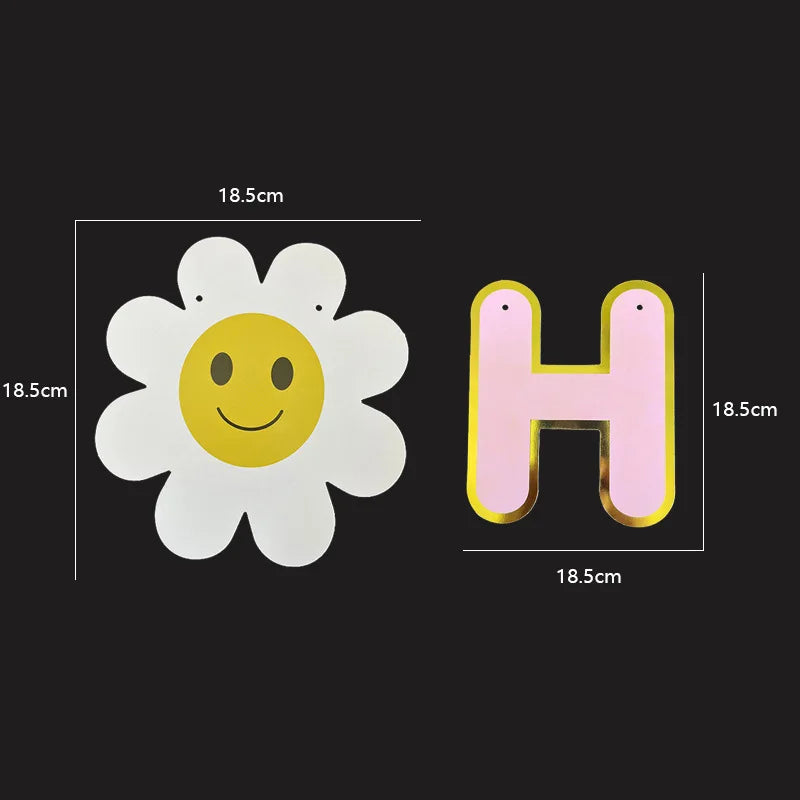 guirlande happy birthday lettres relief fleurs souriant deco enfantine joyeuse occasion anniversaire mariage baptême